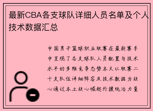 最新CBA各支球队详细人员名单及个人技术数据汇总